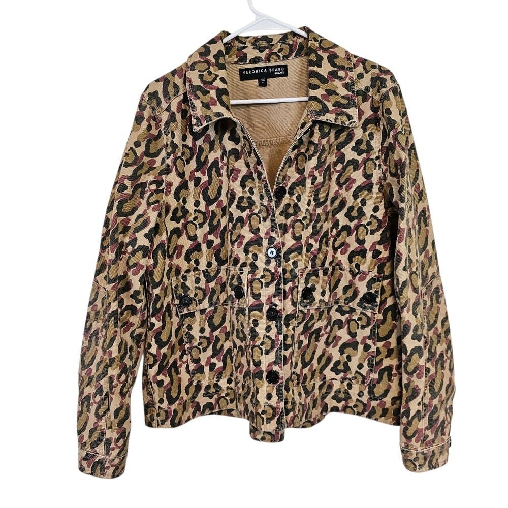 Veronica Beard Leppard Print Mercer Strech Jean Button Down Jacket